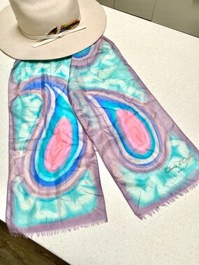 Made in FRANCE hand painted Artisan SILK boho scarf/wrap hippy Gypsy vacay Vibe
